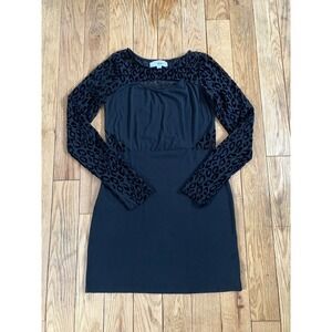 Derek‎ Black Long Sleeve Leopard Velvet Cutout Sheath Dress Size Medium